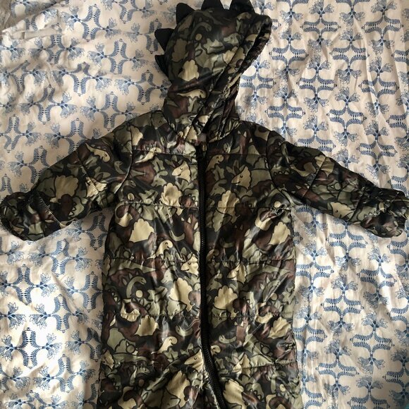 Joe Fresh Baby Dinosaur Camo Snowsuit Bunting 12-18M Hooded Winter One Piece - Picture 1 of 5